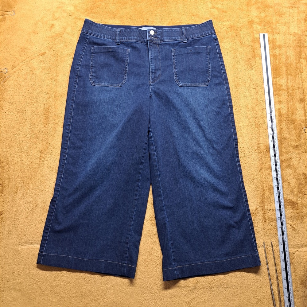 Wit & Wisdom Emma Wide Leg Crop JeansWomen 18 Dark Indigo Excellent Patch Pocket